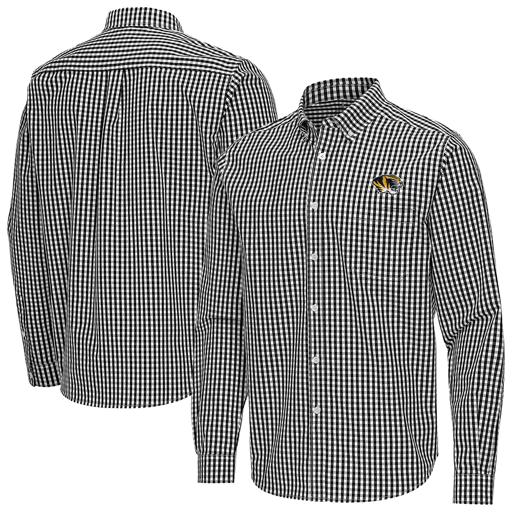 Men's Antigua Missouri Tigers Ellis Woven Tri-Blend Long Sleeve Button-Down Shirt