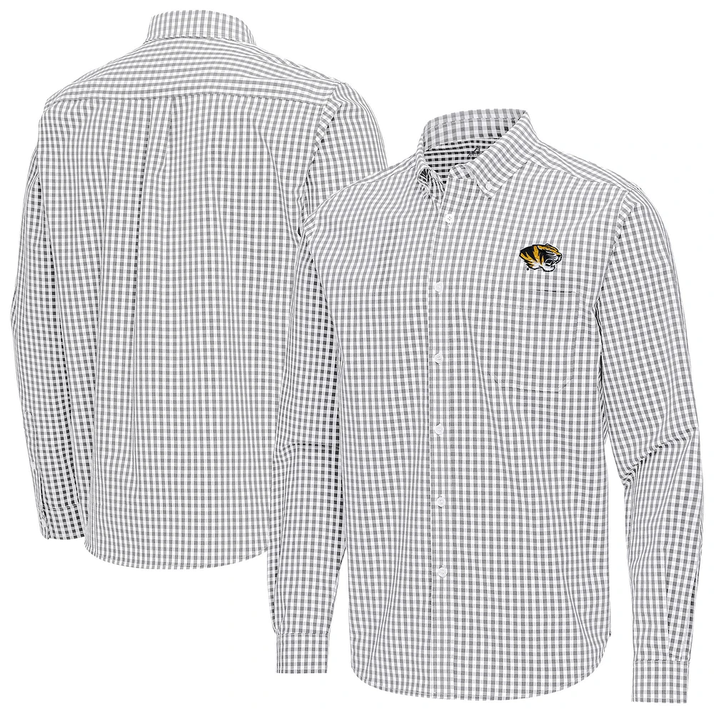 Men's Antigua Gray Missouri Tigers Ellis Woven Tri-Blend Long Sleeve Button-Down Shirt