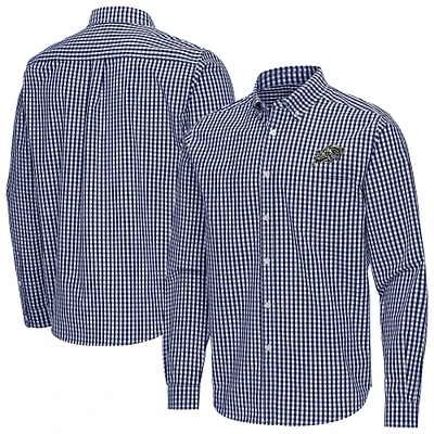 Men's Antigua Navy Midshipmen Ellis Woven Tri-Blend Long Sleeve Button-Down Shirt