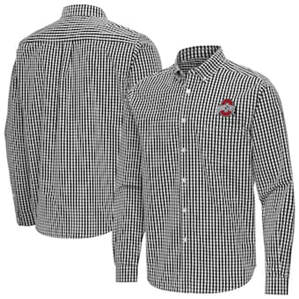 Men's Antigua Ohio State Buckeyes Ellis Woven Tri-Blend Long Sleeve Button-Down Shirt