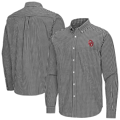 Men's Antigua Oklahoma Sooners Ellis Woven Tri-Blend Long Sleeve Button-Down Shirt