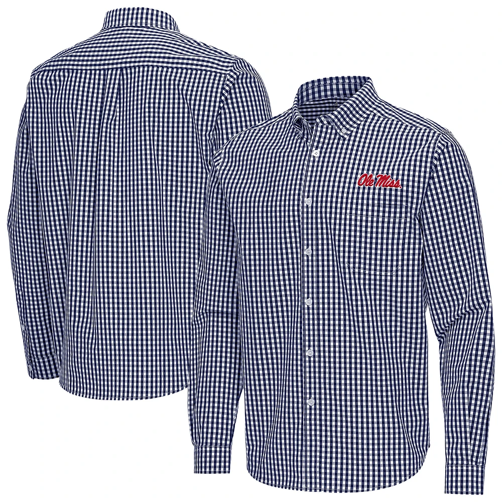 Men's Antigua Navy Ole Miss Rebels Ellis Woven Tri-Blend Long Sleeve Button-Down Shirt