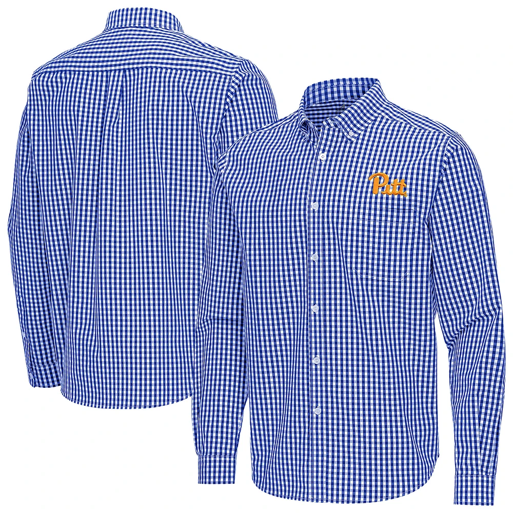 Men's Antigua Royal Pitt Panthers Ellis Woven Tri-Blend Long Sleeve Button-Down Shirt