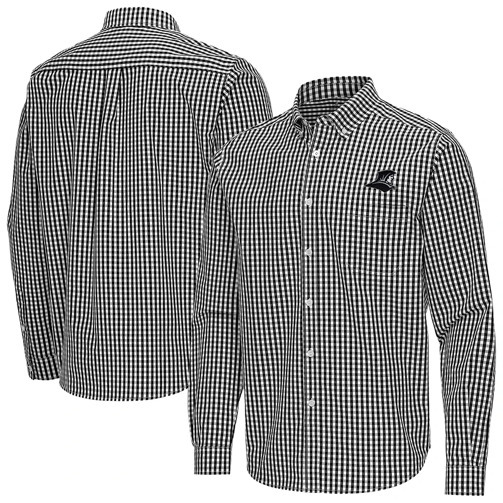 Men's Antigua Black Providence Friars Ellis Woven Tri-Blend Long Sleeve Button-Down Shirt