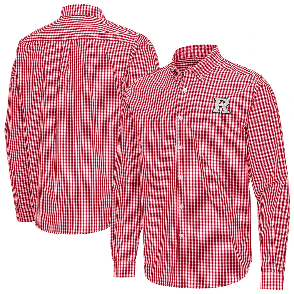 Men's Antigua Scarlet Rutgers Knights Ellis Woven Tri-Blend Long Sleeve Button-Down Shirt