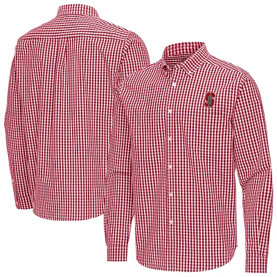 Men's Antigua Cardinal Stanford Ellis Woven Tri-Blend Long Sleeve Button-Down Shirt
