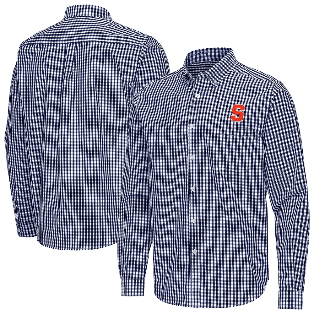 Men's Antigua Navy Syracuse Orange Ellis Woven Tri-Blend Long Sleeve Button-Down Shirt