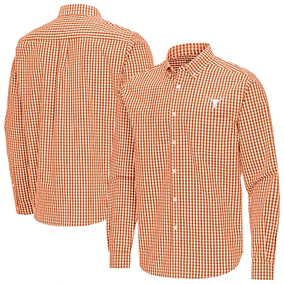 Men's Antigua Burnt Orange Texas Longhorns Ellis Woven Tri-Blend Long Sleeve Button-Down Shirt