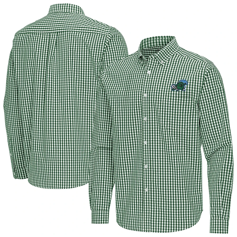 Men's Antigua Green Tulane Wave Ellis Woven Tri-Blend Long Sleeve Button-Down Shirt