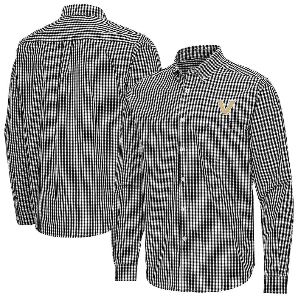 Men's Antigua Black Vanderbilt Commodores Ellis Woven Tri-Blend Long Sleeve Button-Down Shirt