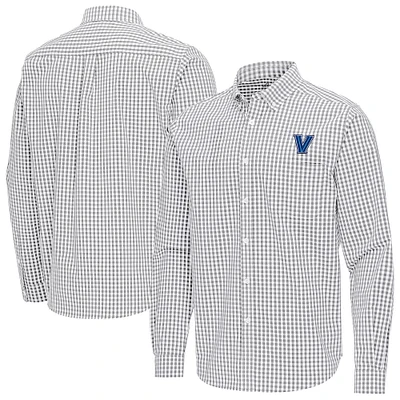 Men's Antigua Gray Villanova Wildcats Ellis Woven Tri-Blend Long Sleeve Button-Down Shirt