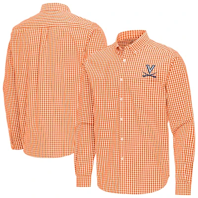 Men's Antigua Virginia Cavaliers Ellis Woven Tri-Blend Long Sleeve Button-Down Shirt