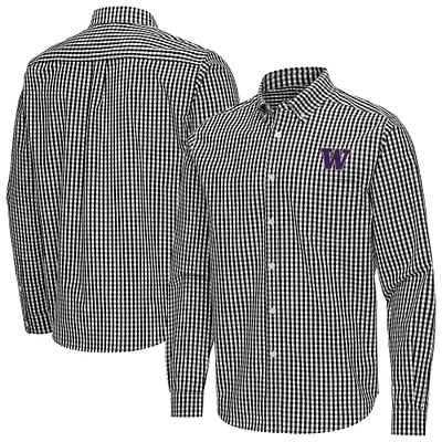 Men's Antigua Washington Huskies Ellis Woven Tri-Blend Long Sleeve Button-Down Shirt
