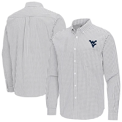 Men's Antigua Gray West Virginia Mountaineers Ellis Woven Tri-Blend Long Sleeve Button-Down Shirt