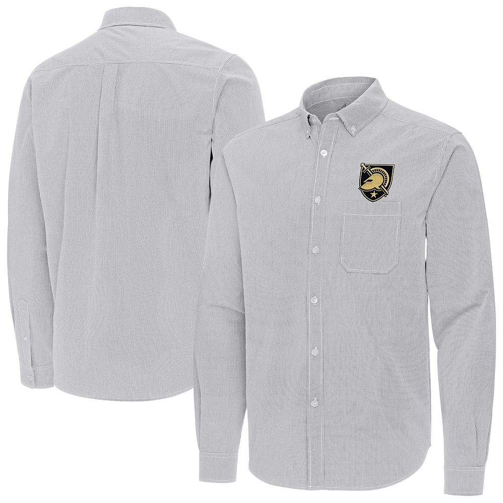 Men's Antigua Gray Army Black Knights Porter Woven Tri-Blend Long Sleeve Button-Down Shirt