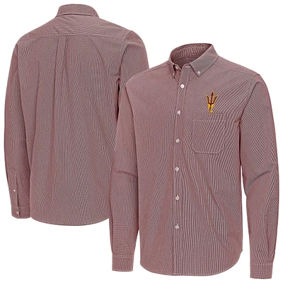 Men's Antigua Maroon Arizona State Sun Devils Porter Woven Tri-Blend Long Sleeve Button-Down Shirt