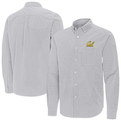 Men's Antigua Gray Cal Bears Porter Woven Tri-Blend Long Sleeve Button-Down Shirt