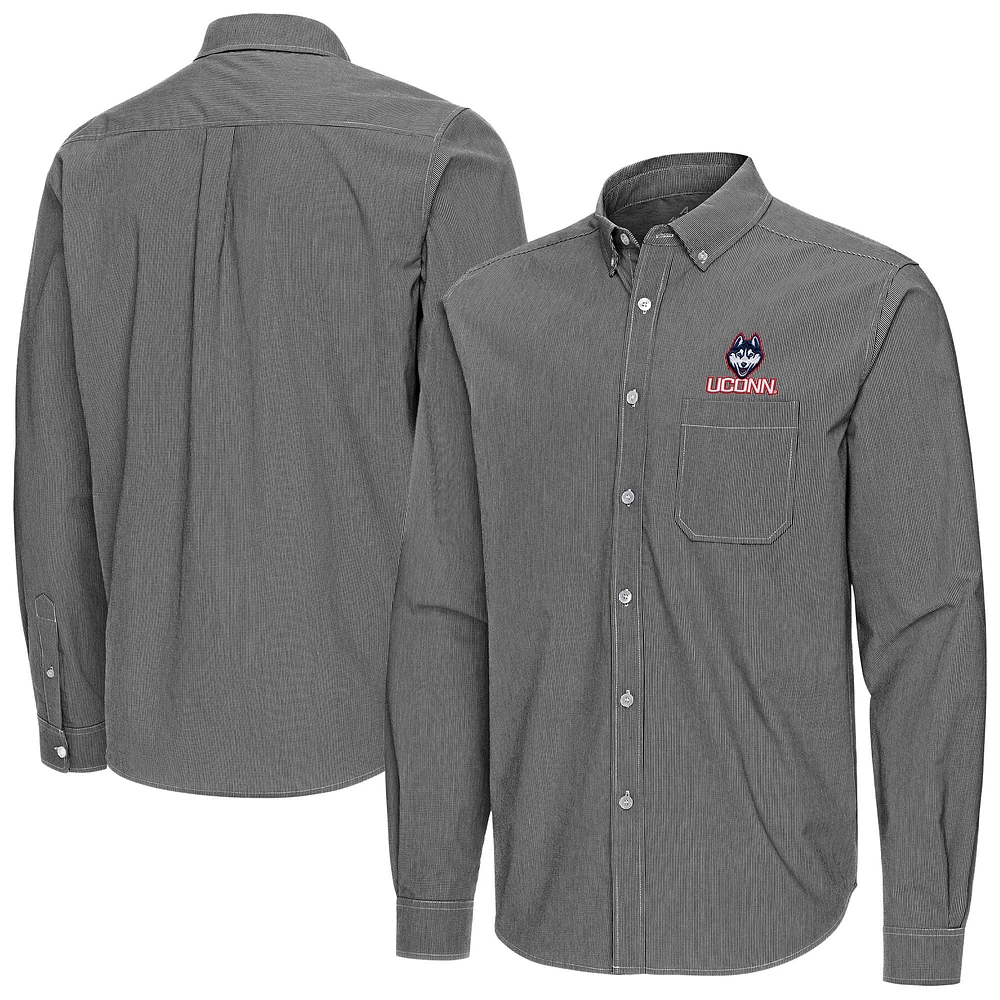 Men's Antigua UConn Huskies Porter Woven Tri-Blend Long Sleeve Button-Down Shirt