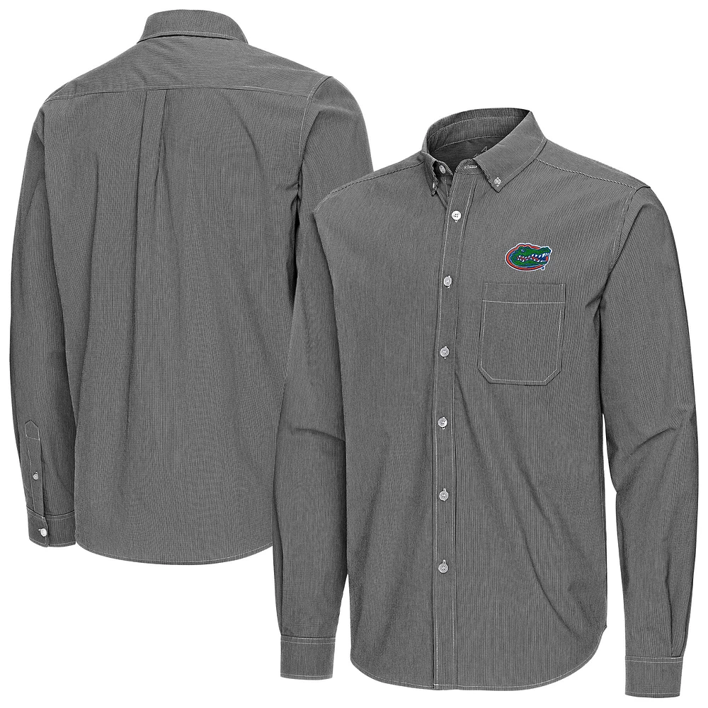 Men's Antigua Black Florida Gators Porter Woven Tri-Blend Long Sleeve Button-Down Shirt