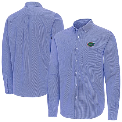 Men's Antigua Royal Florida Gators Porter Woven Tri-Blend Long Sleeve Button-Down Shirt