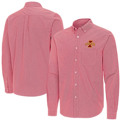 Men's Antigua Cardinal Iowa State Cyclones Porter Woven Tri-Blend Long Sleeve Button-Down Shirt