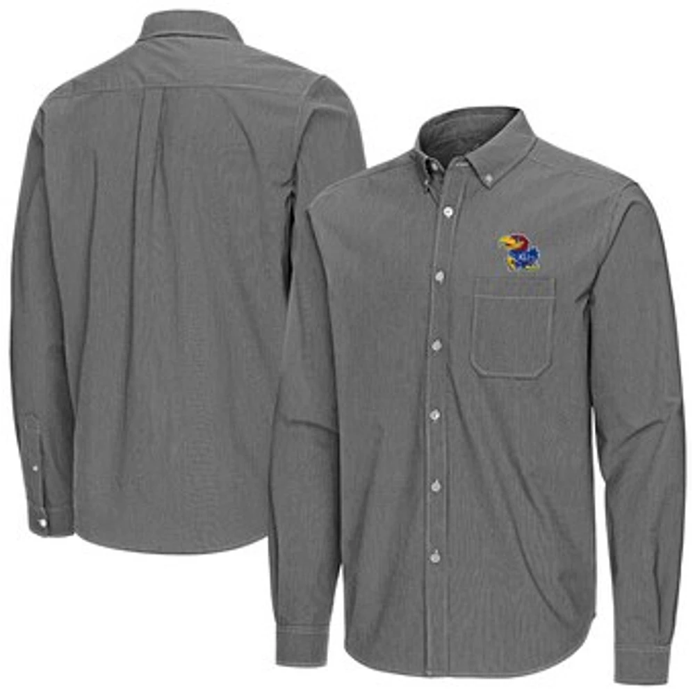 Men's Antigua Kansas Jayhawks Porter Woven Tri-Blend Long Sleeve Button-Down Shirt