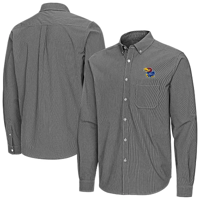 Men's Antigua Kansas Jayhawks Porter Woven Tri-Blend Long Sleeve Button-Down Shirt