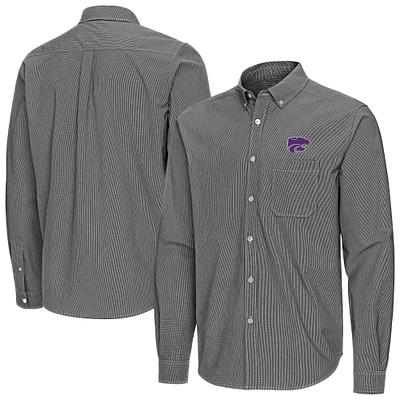 Men's Antigua Kansas State Wildcats Porter Woven Tri-Blend Long Sleeve Button-Down Shirt