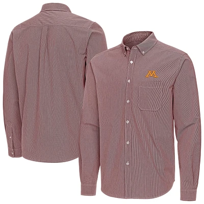 Men's Antigua Maroon Minnesota Golden Gophers Porter Woven Tri-Blend Long Sleeve Button-Down Shirt
