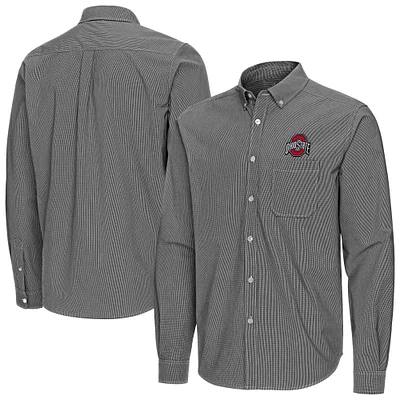 Men's Antigua Ohio State Buckeyes Porter Woven Tri-Blend Long Sleeve Button-Down Shirt