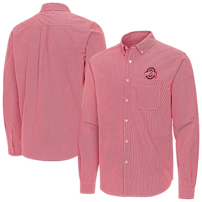 Men's Antigua Scarlet Ohio State Buckeyes Porter Woven Tri-Blend Long Sleeve Button-Down Shirt
