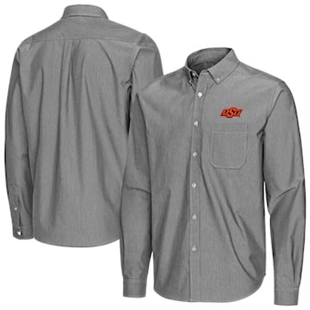 Men's Antigua Oklahoma State Cowboys Porter Woven Tri-Blend Long Sleeve Button-Down Shirt