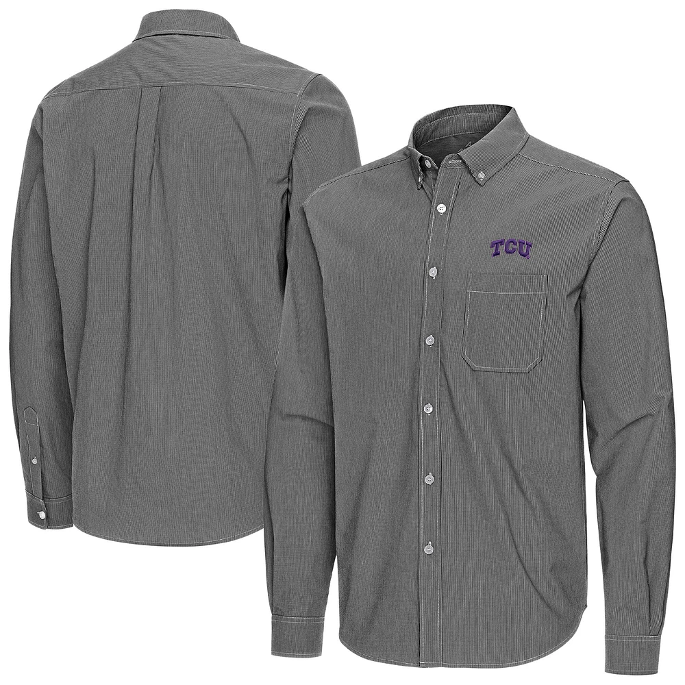 Men's Antigua TCU Horned Frogs Porter Woven Tri-Blend Long Sleeve Button-Down Shirt