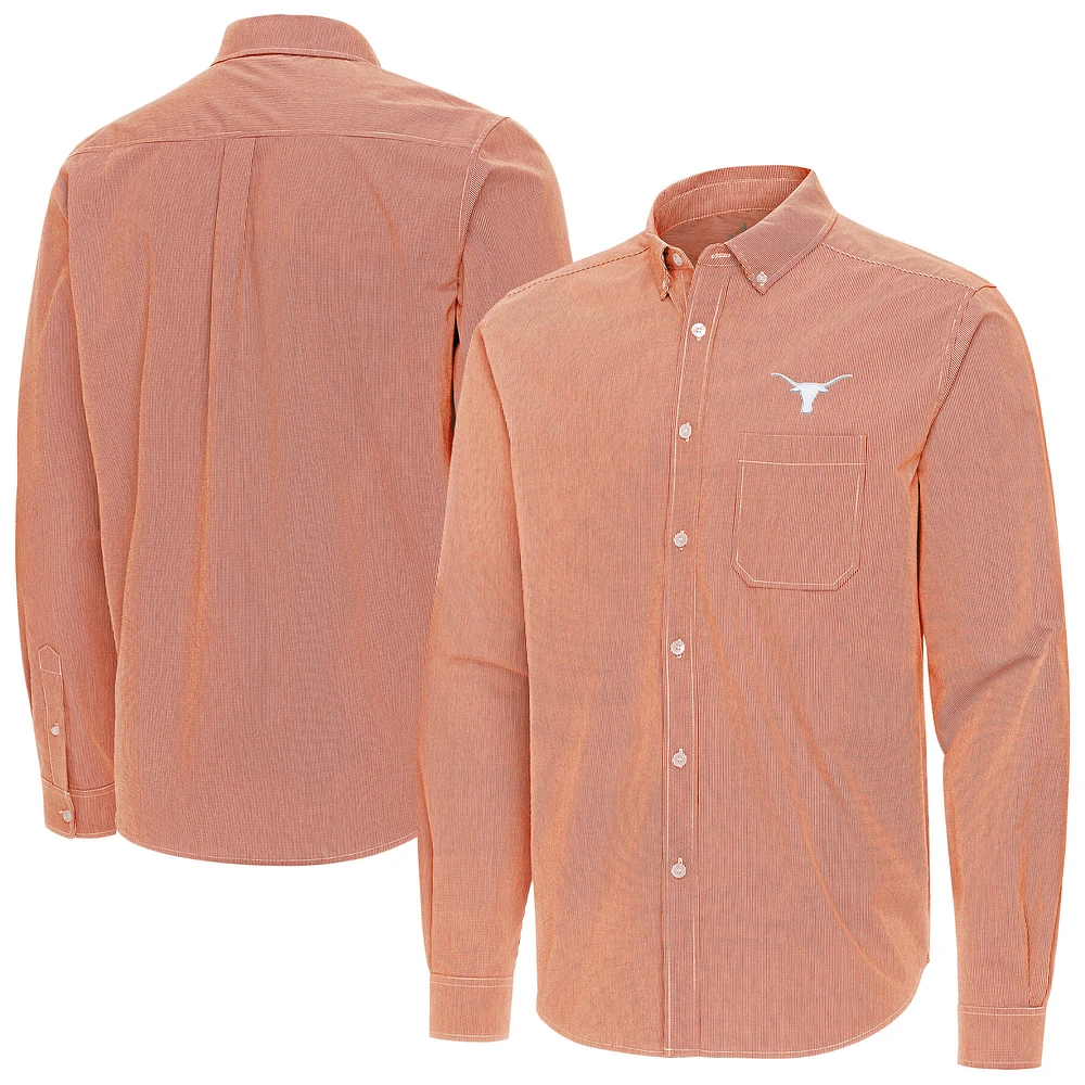 Men's Antigua Burnt Orange Texas Longhorns Porter Woven Tri-Blend Long Sleeve Button-Down Shirt