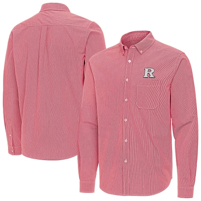 Men's Antigua Scarlet Rutgers Knights Porter Woven Tri-Blend Long Sleeve Button-Down Shirt