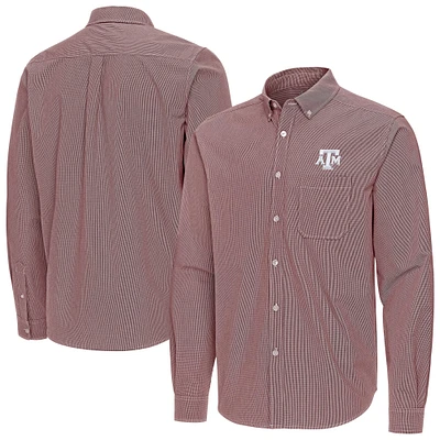 Men's Antigua Maroon Texas A&M Aggies Porter Woven Tri-Blend Long Sleeve Button-Down Shirt