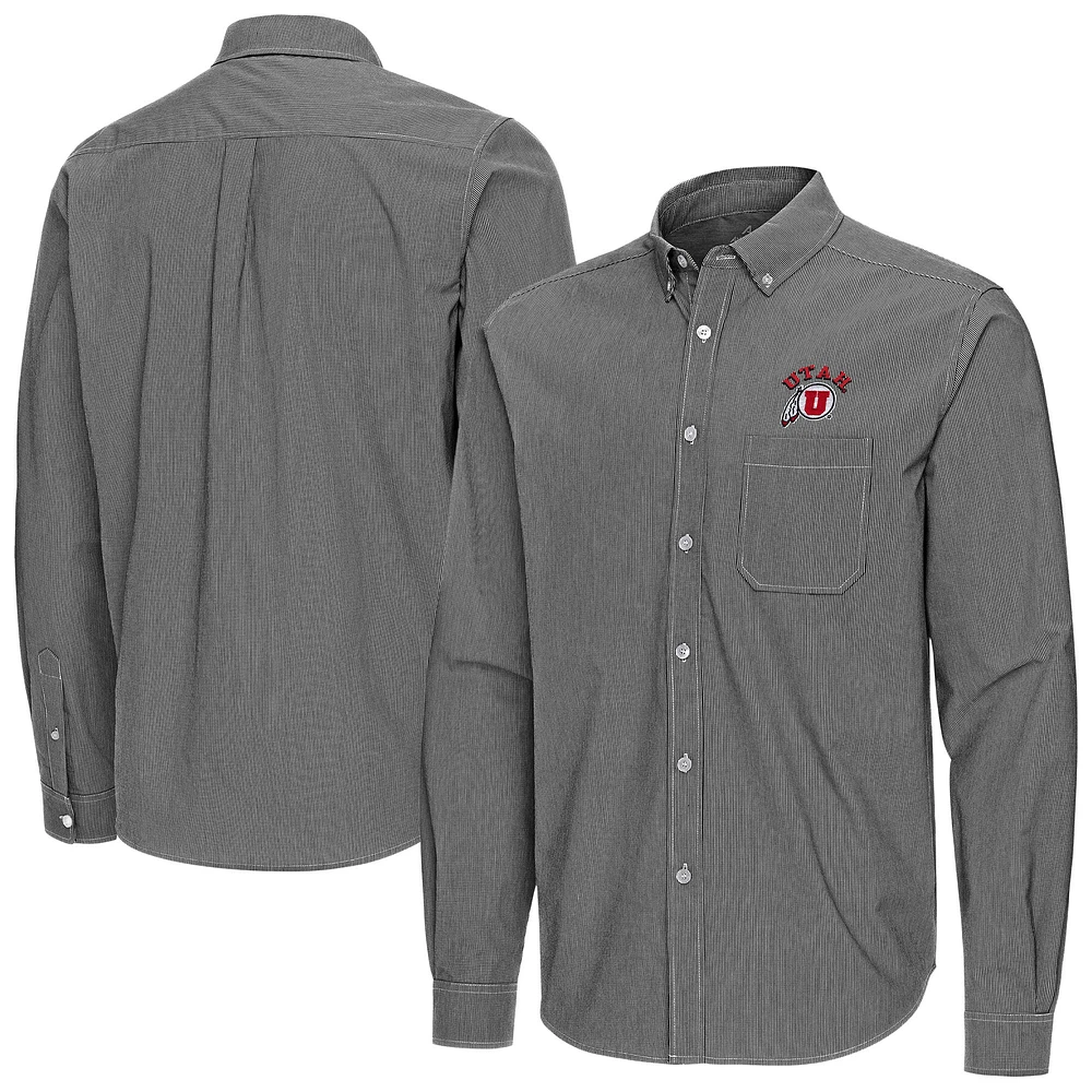 Men's Antigua Utah Utes Porter Woven Tri-Blend Long Sleeve Button-Down Shirt