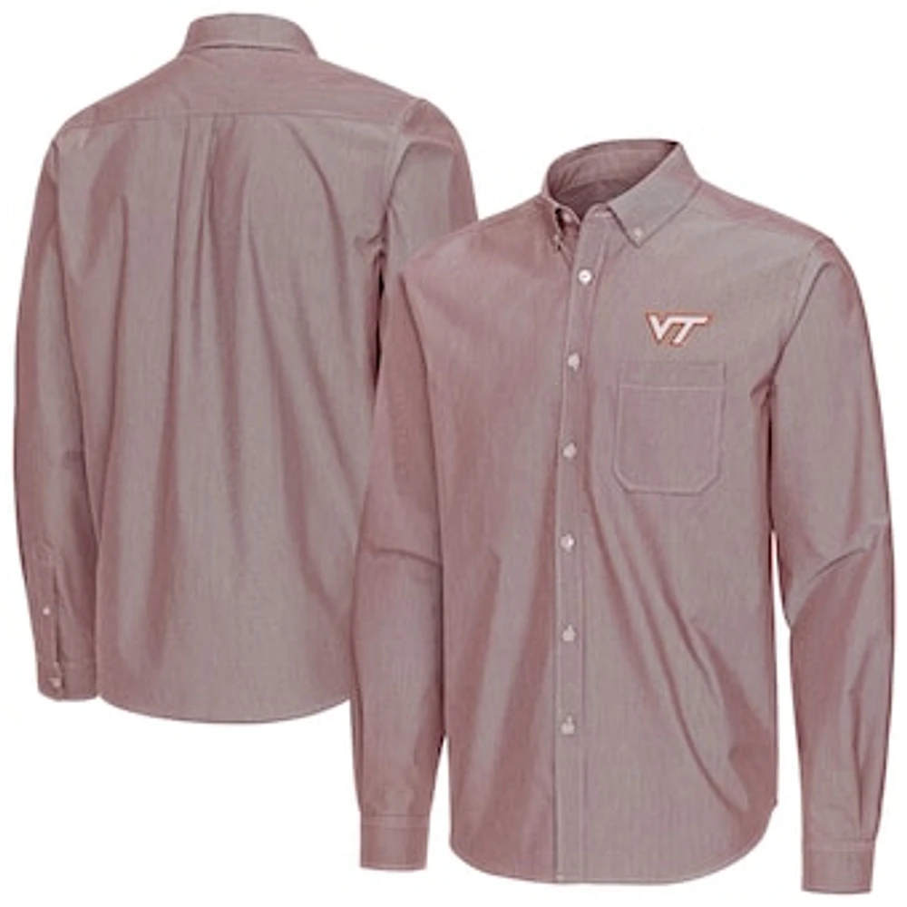 Men's Antigua Maroon Virginia Tech Hokies Porter Woven Tri-Blend Long Sleeve Button-Down Shirt