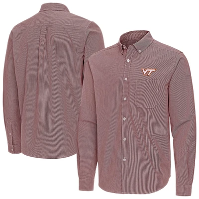 Men's Antigua Maroon Virginia Tech Hokies Porter Woven Tri-Blend Long Sleeve Button-Down Shirt