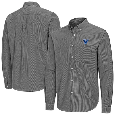 Men's Antigua Black Villanova Wildcats Porter Woven Tri-Blend Long Sleeve Button-Down Shirt