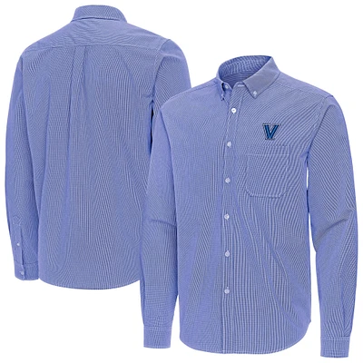 Men's Antigua Navy Villanova Wildcats Porter Woven Tri-Blend Long Sleeve Button-Down Shirt