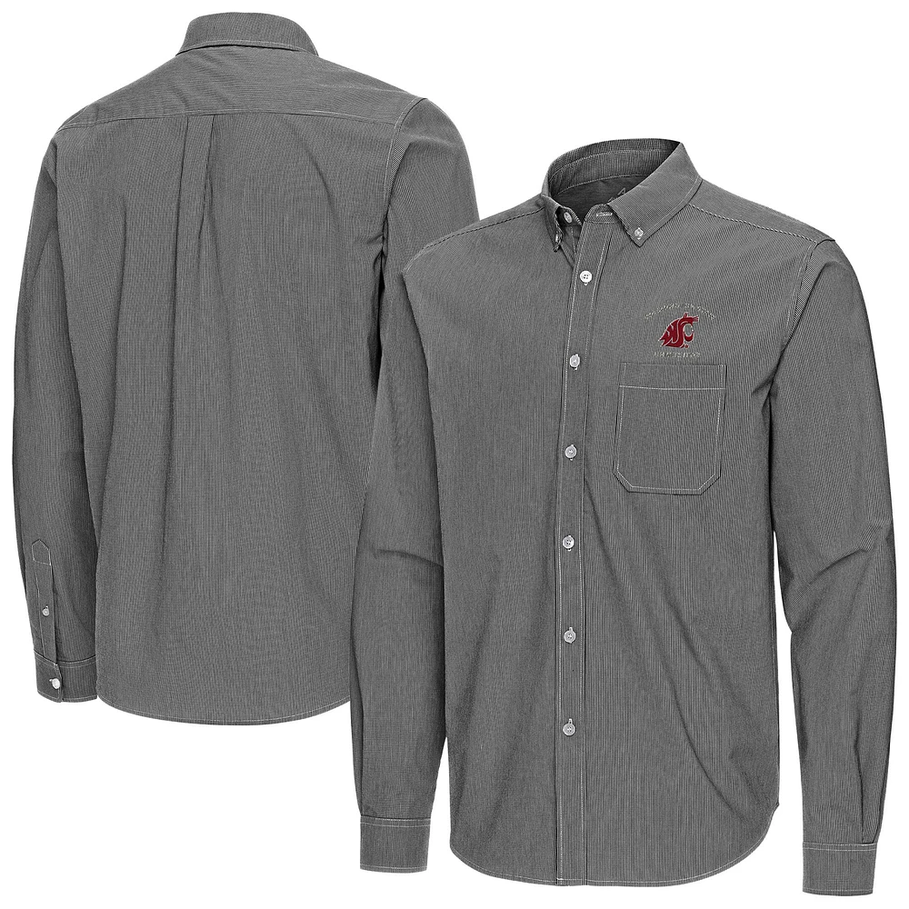 Men's Antigua Washington State Cougars Porter Woven Tri-Blend Long Sleeve Button-Down Shirt