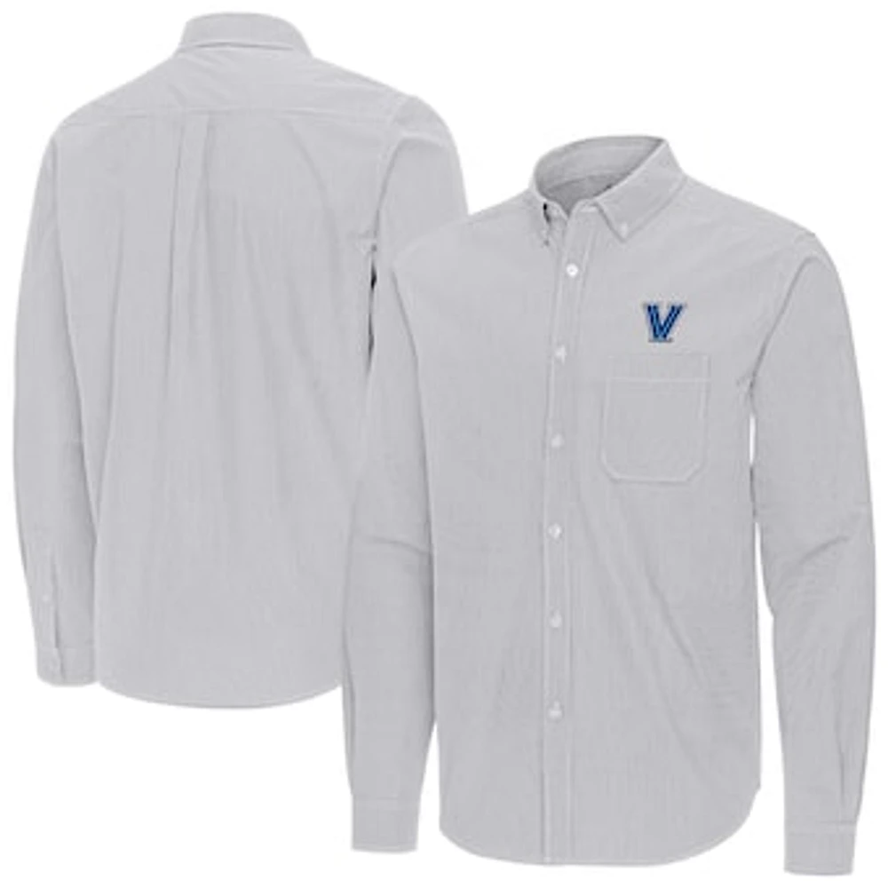 Men's Antigua Gray Villanova Wildcats Porter Woven Tri-Blend Long Sleeve Button-Down Shirt