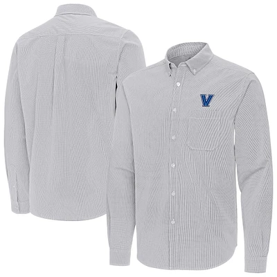 Men's Antigua Gray Villanova Wildcats Porter Woven Tri-Blend Long Sleeve Button-Down Shirt