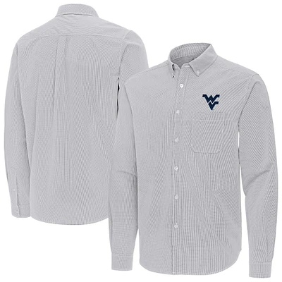 Men's Antigua Gray West Virginia Mountaineers Porter Woven Tri-Blend Long Sleeve Button-Down Shirt