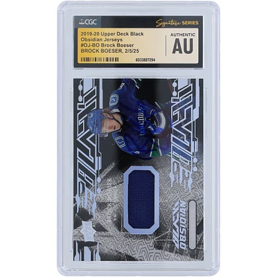 Brock Boeser Vancouver Canucks Autographed 2019-20 Upper Deck Black Obsidian Jersey Blue Relic #OJ-BO CGC Fanatics Witnessed Authenticated Card