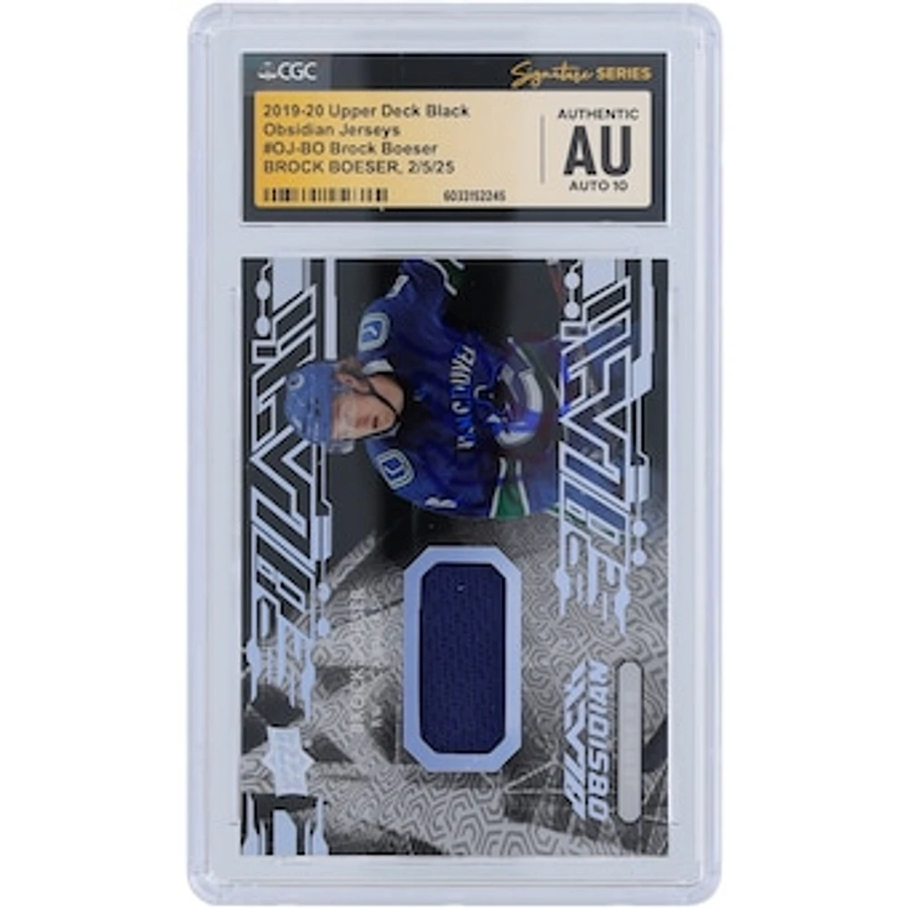 Brock Boeser Vancouver Canucks Autographed 2019-20 Upper Deck Black Obsidian Jersey Relic #OJ-BO CGC Fanatics Witnessed Authenticated Auto 10 Card