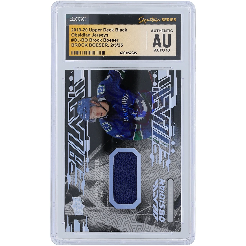 Brock Boeser Vancouver Canucks Autographed 2019-20 Upper Deck Black Obsidian Jersey Relic #OJ-BO CGC Fanatics Witnessed Authenticated Auto 10 Card