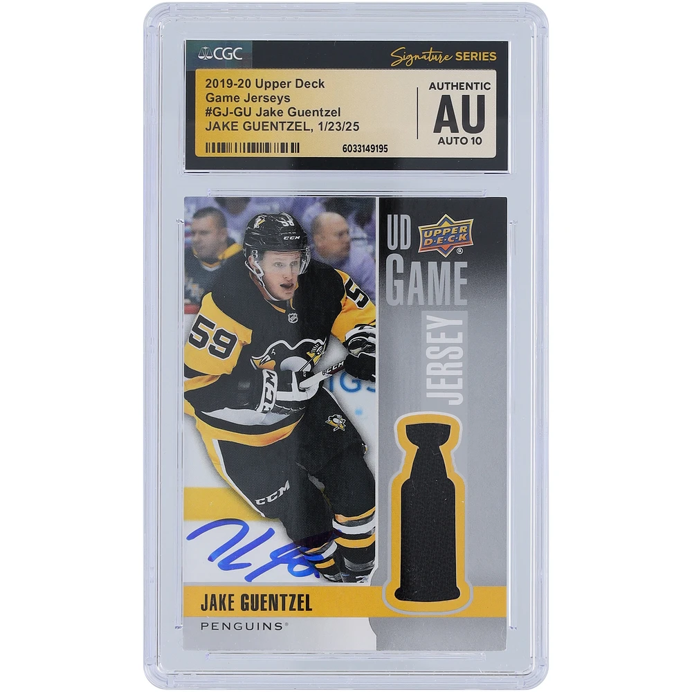 Jake Guentzel Pittsburgh Penguins Autographed 2019-20 Upper Deck UD Game Jersey Relic #GJ-GU CGC Fanatics Witnessed Authenticated Auto 10 Card