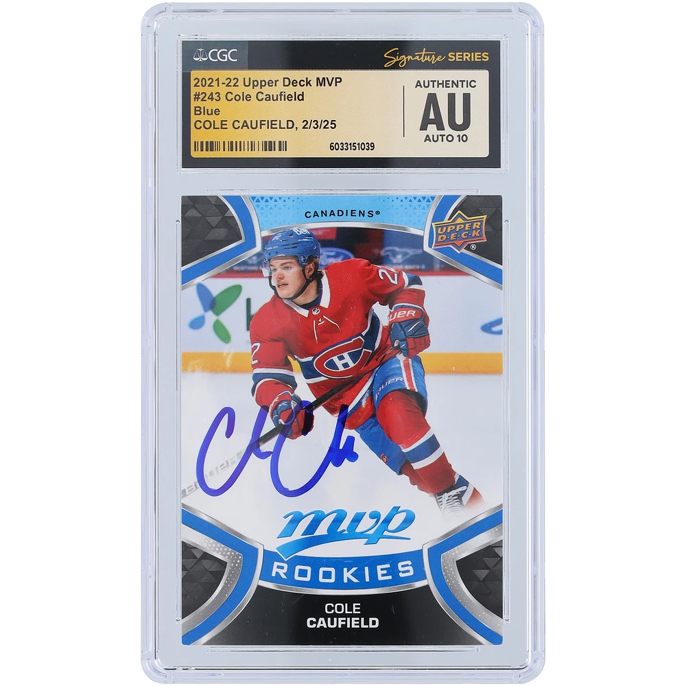 Cole Caufield Montreal Canadiens Autographed 2021-22 Upper Deck MVP Blue #243 CGC Fanatics Witnessed Authenticated Auto 10 Rookie Card